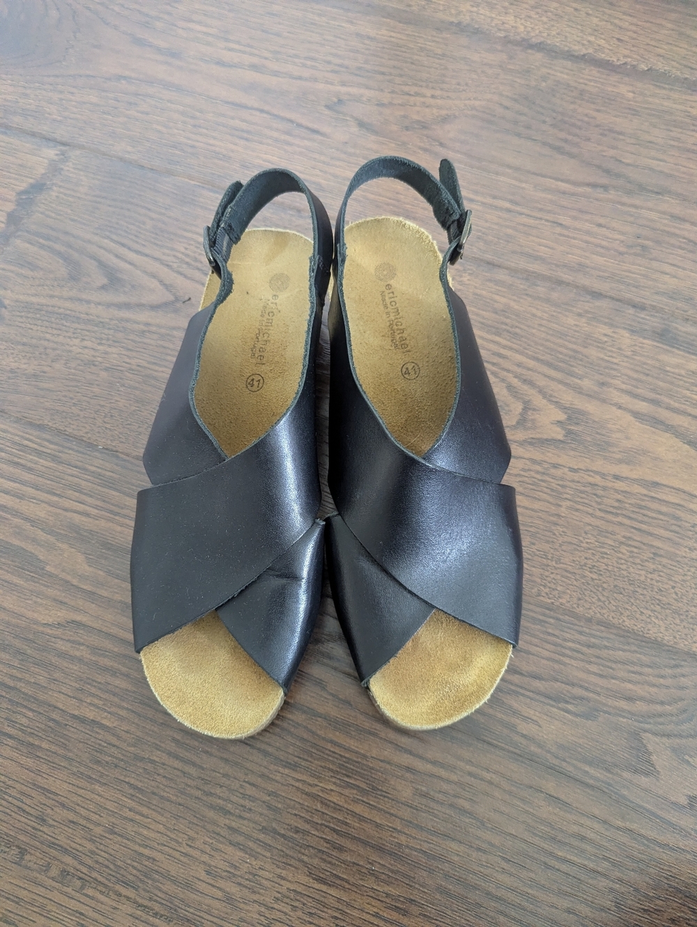 Eric Michael Black Cork Wedge Sandals Size 41